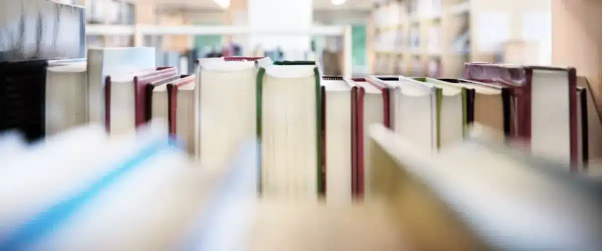 A row of books on a bookshelf