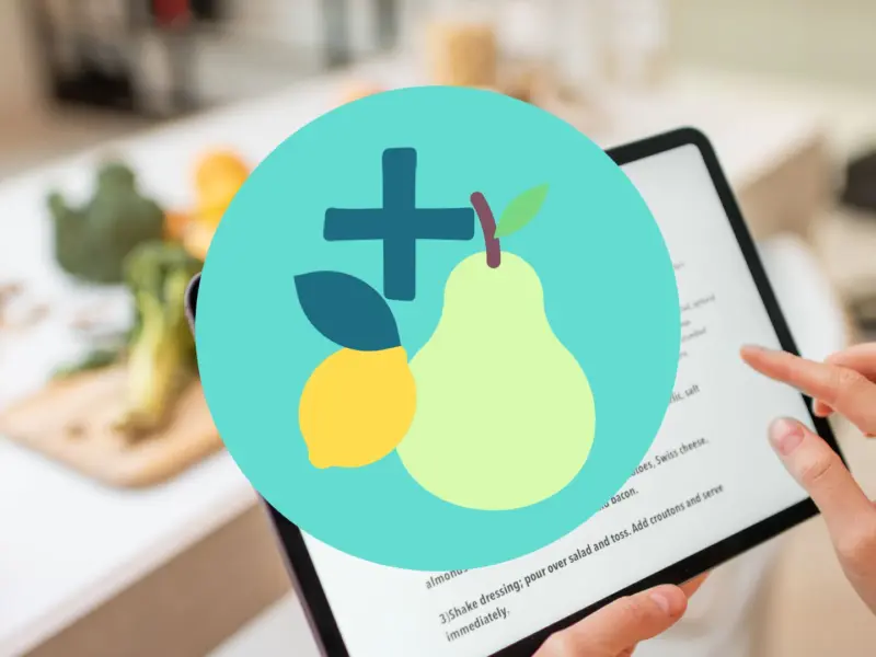 Someone looking at a recipe online with our 'eat well' icon over the top